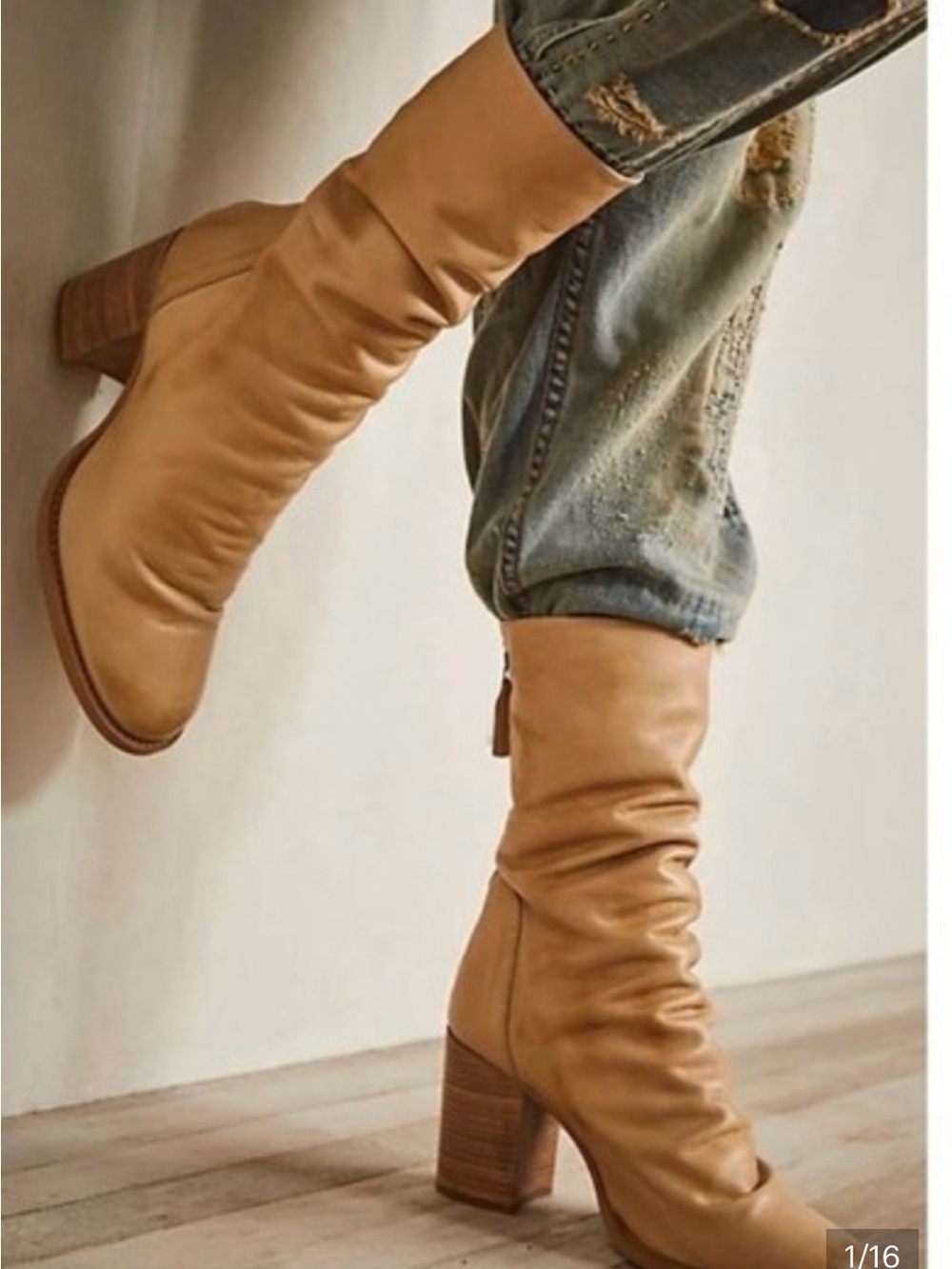 Free People Slouchy Knee Boots in Camel Tan Size 9